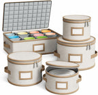 Hard Shell China Storage Containers – 5 Piece Set for Storing Dinner Plates, Salad Plates, Mugs, Quilted Dividers for Safe Moving and Seasonal Storage, Beige