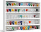5-Tier Wall Mounted Shot Glass Display Case, No Assembly Required Wine Glass Display Cabinet with Glass Door & Adjustable Shelves, Bar Cabinet for Liquor Glasses, Bedroom Playroom, White