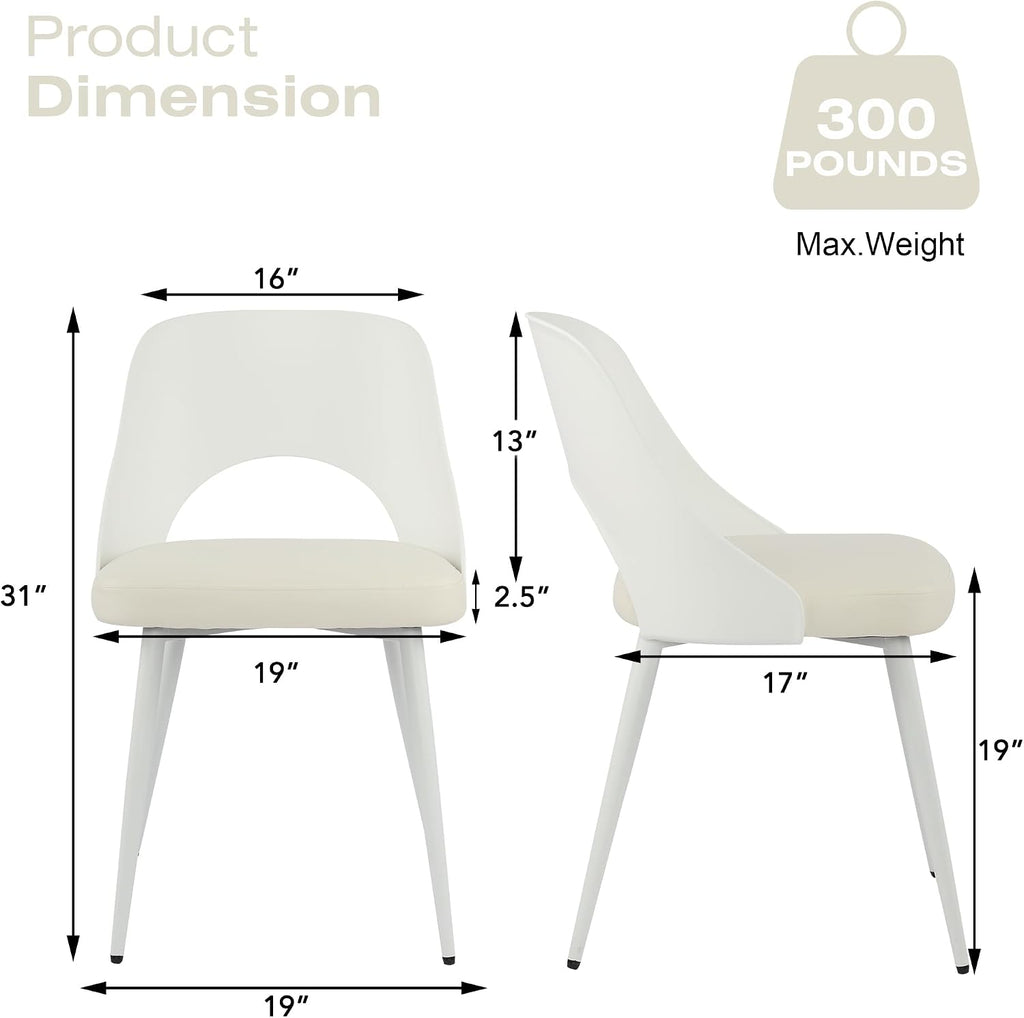 LSSBOUGHT Mid Century Modern Dining Chairs,Shell Lounge Plastic Side Chair with Soft Padded and Wooden Legs for Dining Room Living Room Bedroom Kitchen Set of 2 (Beige)