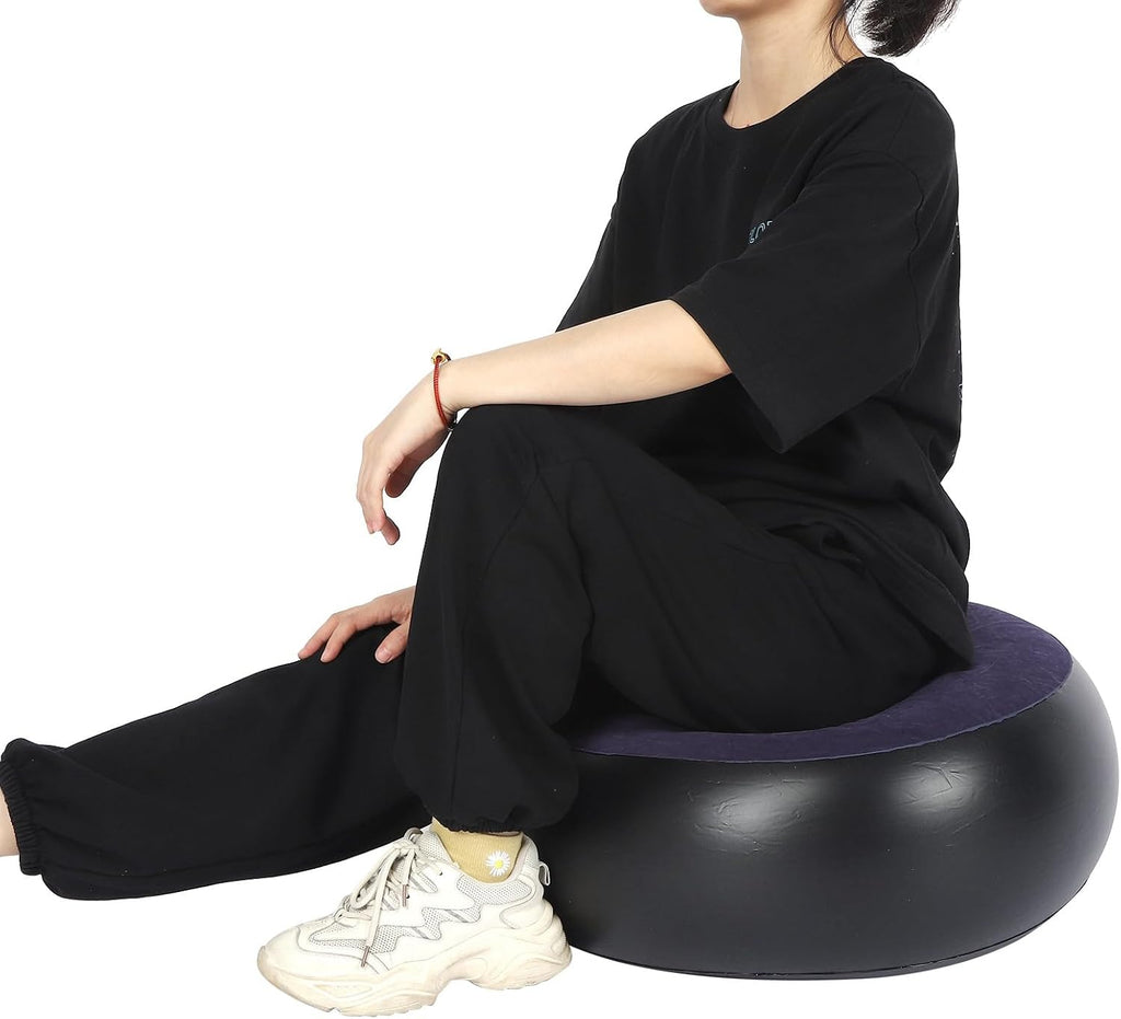 Inflatable Ottoman, Portable Outdoor Camping Chair Sofa Inflatable Flocking Stool Footrest, Flexible Foot Stools for Car, Living Room, Office, Patios or Small Apartment