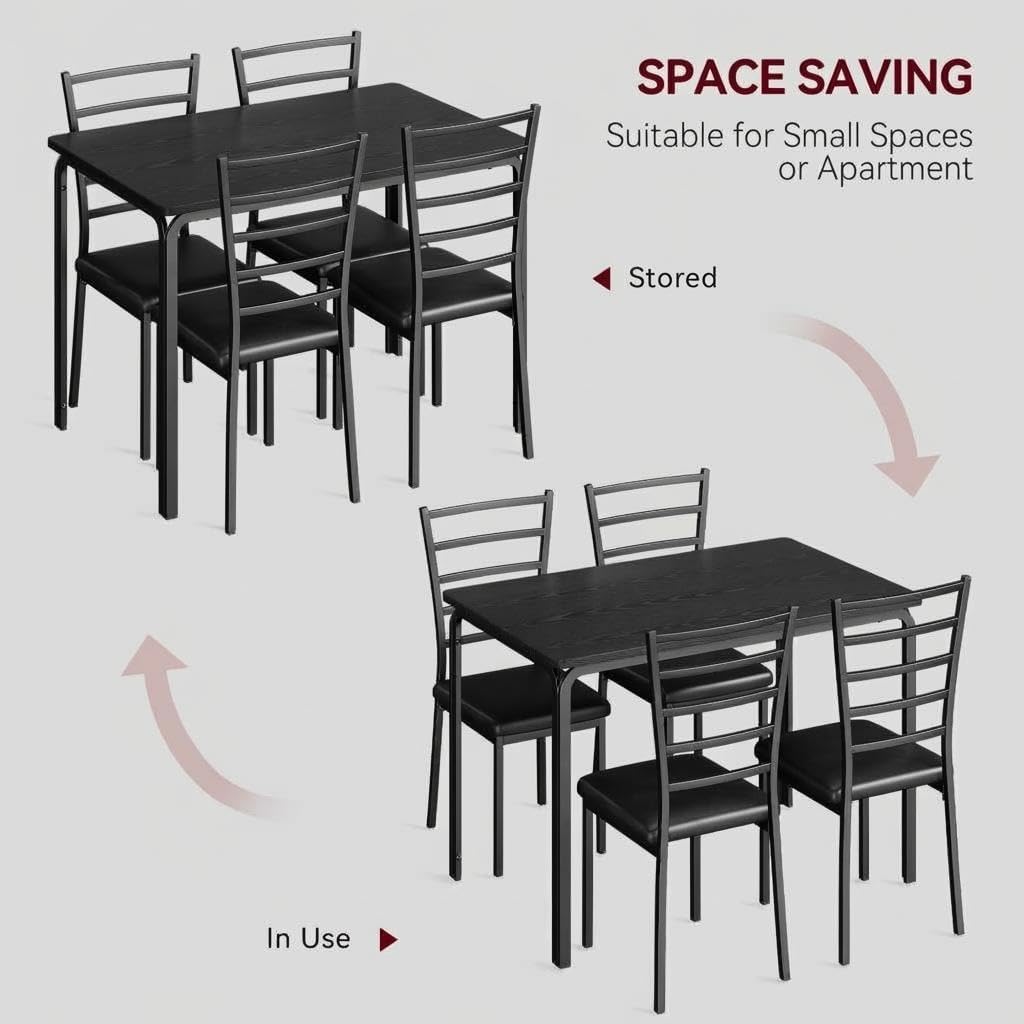 Dining Table Set for 4, 5 Piece Kitchen Table and Chairs Set with Upholstered Thick Cushion, Space Saving Dinette Set with Metal Frame for Small Spaces, Apartment, Breakfast Nook