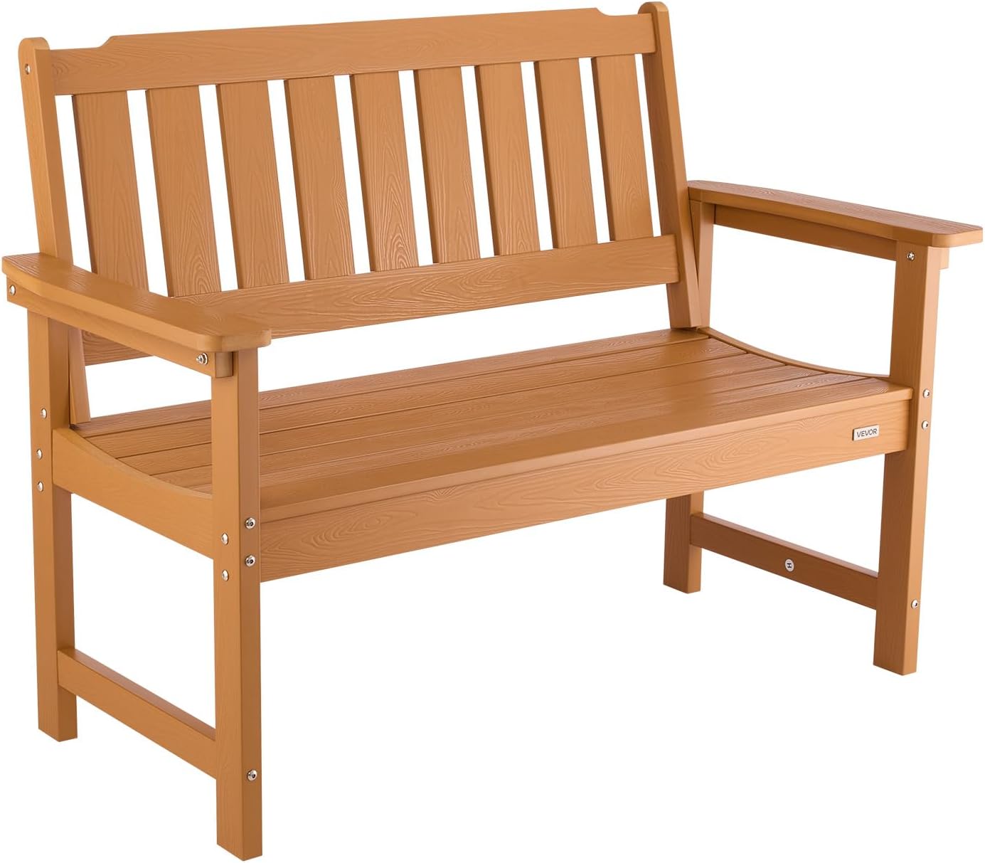 VEVOR Outdoor Bench, 50.5 inch, 800 lbs Weight Capacity for 2-3 Persons, Weatherproof Plastic Frame with Backrest and Wide Armrests, Outside Bench for Patio, Garden, Park, Yard, Natural Wood Color