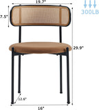 Rattan Dining Chairs Set of 2, Mid Century Modern Dining Chairs with Cane Back and Boucle Upholstered Seat, Farmhouse Kitchen Chairs for Dining Room and Living Room, Brown