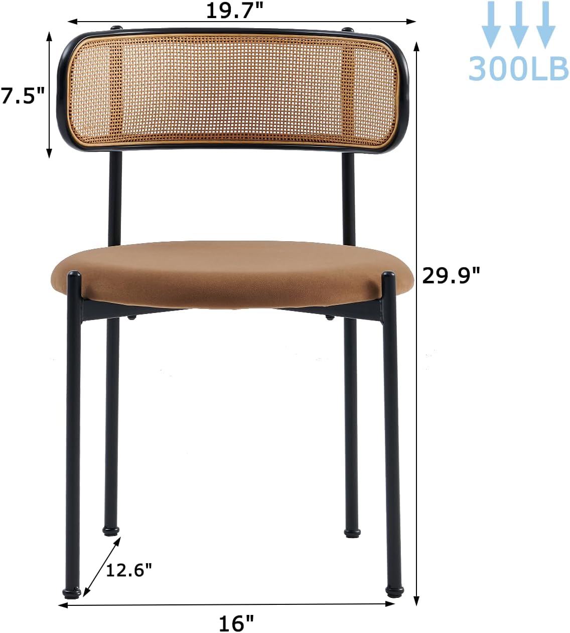 Rattan Dining Chairs Set of 2, Mid Century Modern Dining Chairs with Cane Back and Boucle Upholstered Seat, Farmhouse Kitchen Chairs for Dining Room and Living Room, Brown