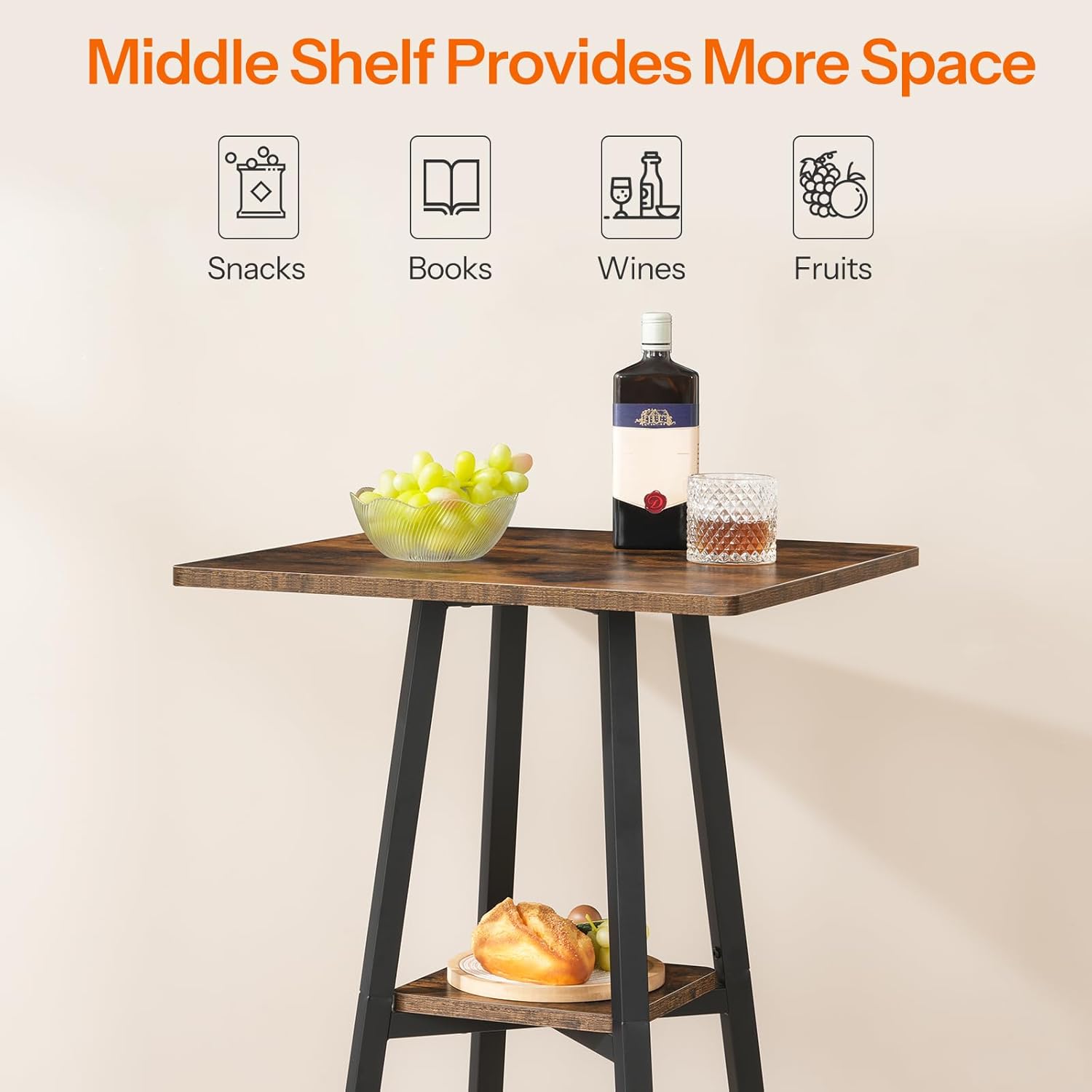 HOOBRO Bar Table, 2-Tier High Top Pub Table, Counter Height Table with Storage, Small Kitchen Dining Table, 36.6" High Bar Table for Living Room Party, Easy to Assemble, Rustic Brown BF51BT01