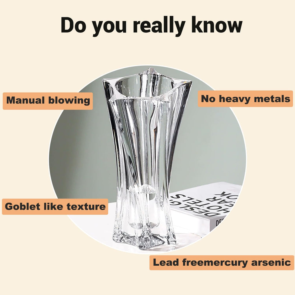 Crystal Glass Vase – Heavy Crystal Vase for Flowers with Weighted Bottom, Thick Durable Decorative Vases for Modern Home Decor, 9.8″ 3.5lb Clear Centerpiece (Transparent)
