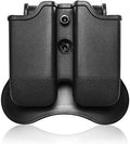 Double Magazine Pouch Fit Glock 17 19 22 23 26 27 31 32 33 34 35 37 38 39-9mm .40 Cal Dual Stack Mag Holder | Polymer Paddle Holster | 360°Adjustable Cant | Ambidextrous | Outside Waistband | Black
