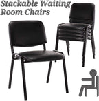 ROCITY Waiting Room Chairs Set of 5 Stackable Conference Room Chairs Faux Leather Office Reception Chair for Guest School Breakroom Banquet Church Lobby (Leather-Cushion,Black,5PCS)