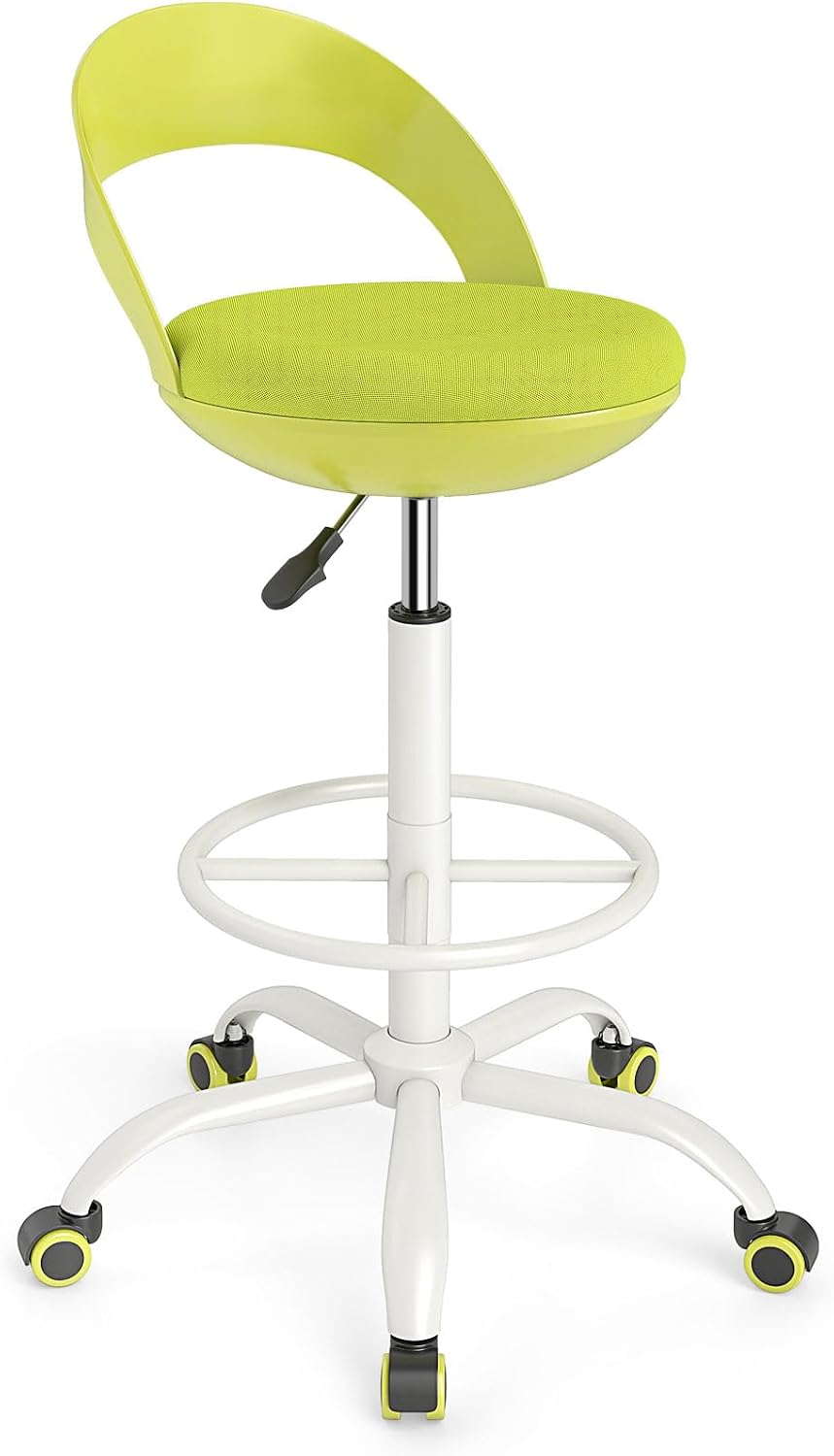Giantex Drafting Chair with Back, Tall Office Chair with Footrest & Adjustable Height, Ergonomic Standing Desk Chair for Counter Height Desk, Home Kitchen, Green
