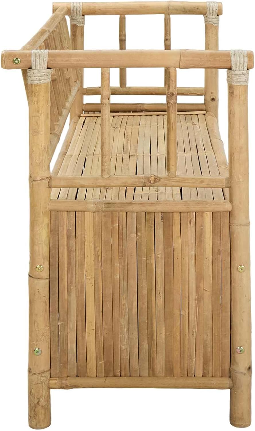 Garden Storage Bench, 43" Bamboo Outdoor Bench with Hidden Storage Compartment, Modern Rectangular Deck Box Seating for Patio, Backyard and Sunroom, Natural Wood Finish