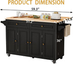 Kitchen Island Cart with Storage on Wheels, 59" Large Rolling Kitchen Island with Drop Leaf, Mobile Island for Kitchen with Towel Rack, Drawers for Dining Room, Black