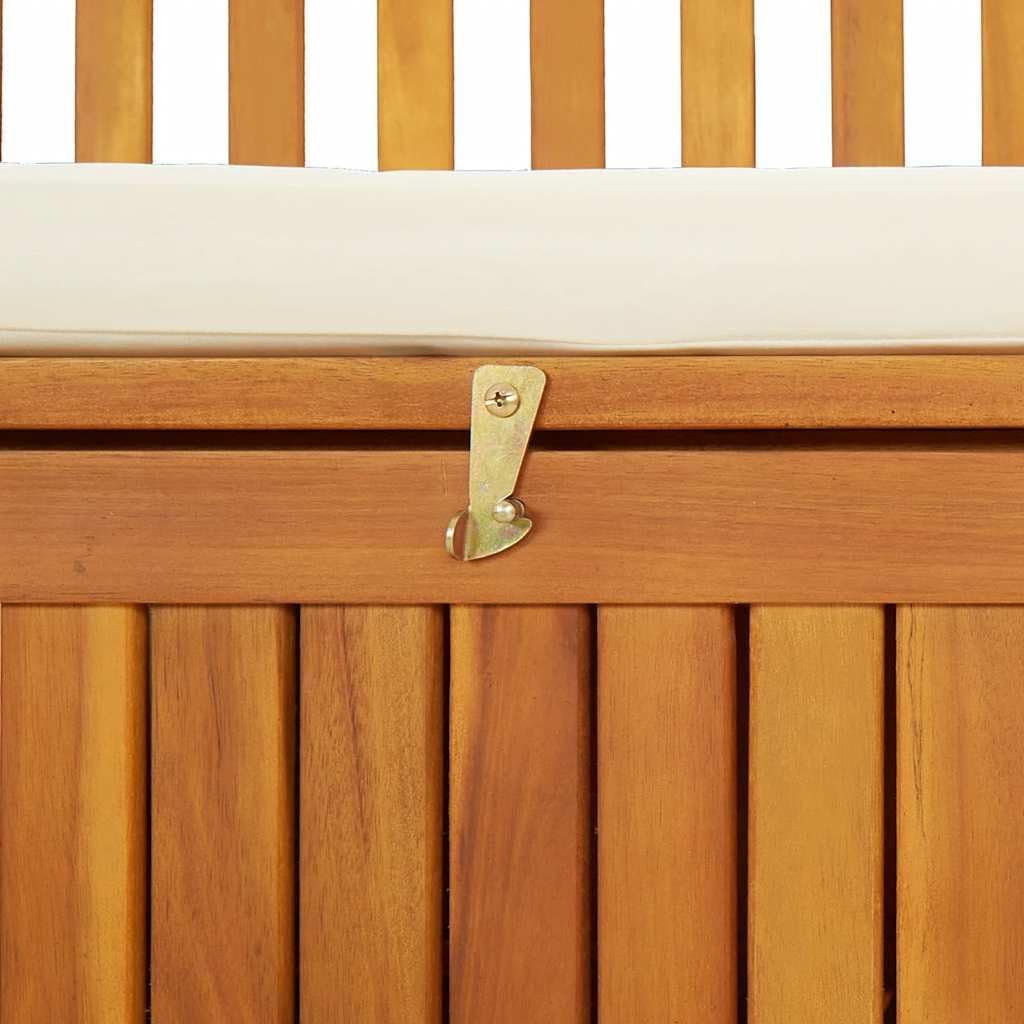 Rustic Storage Bench Natural Solid Acacia Wood with Polyester Cushion 47.2 x 47.2 x 33.1 in for Outdoor Patio Porch Front Porch Seating and Storage
