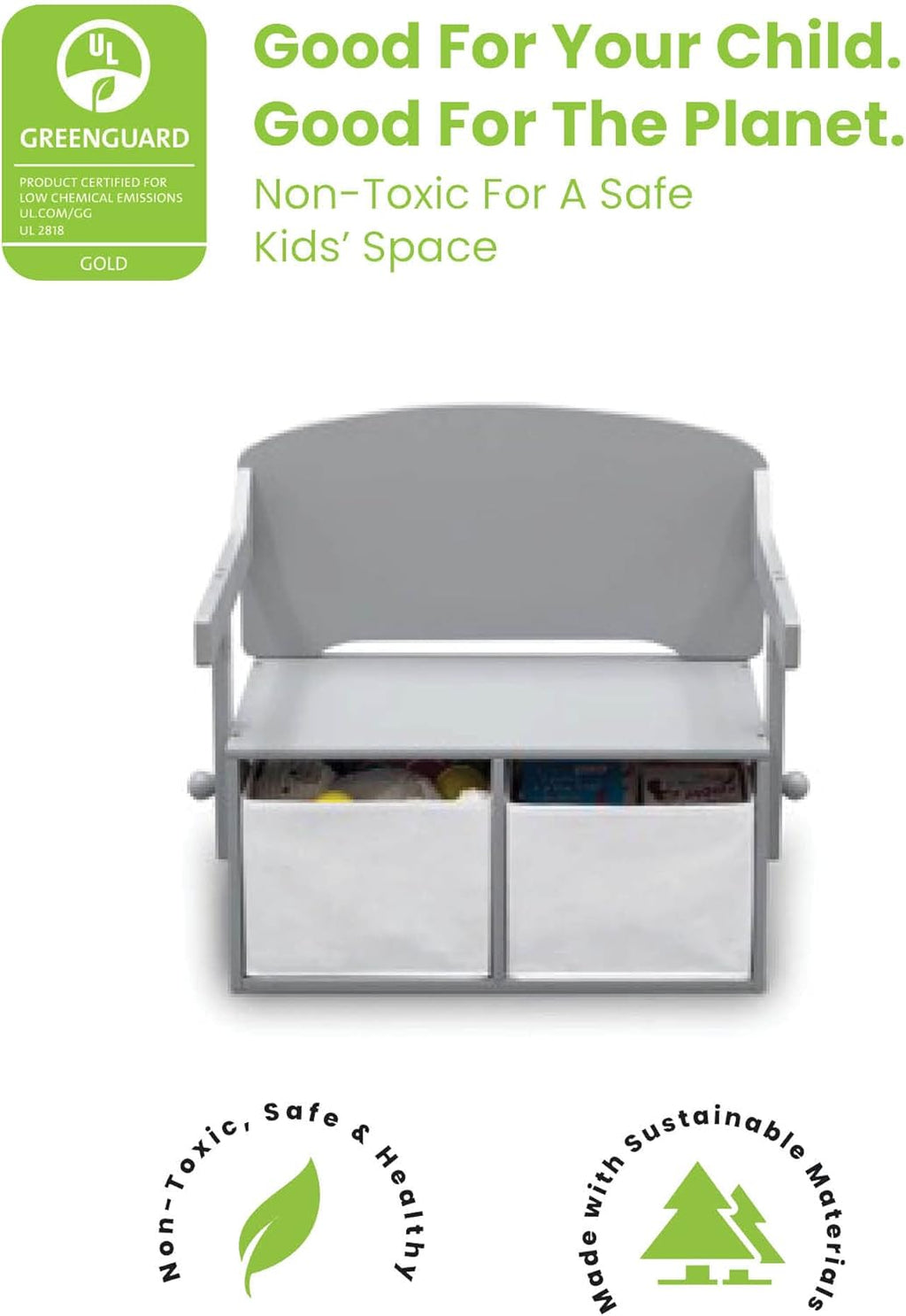 Delta Children MySize Kids Convertible Activity Bench - Greenguard Gold Certified, Grey