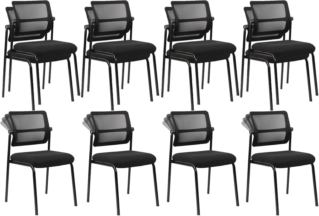 CLATINA Stackable Mesh Office Chair with Wheels Armless Guest Waiting Stacking Chair with Ergonomic Lumbar Support, for Conference, Lobby, School, Reception, Black 8Pack