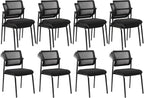 CLATINA Stackable Mesh Office Chair with Wheels Armless Guest Waiting Stacking Chair with Ergonomic Lumbar Support, for Conference, Lobby, School, Reception, Black 8Pack