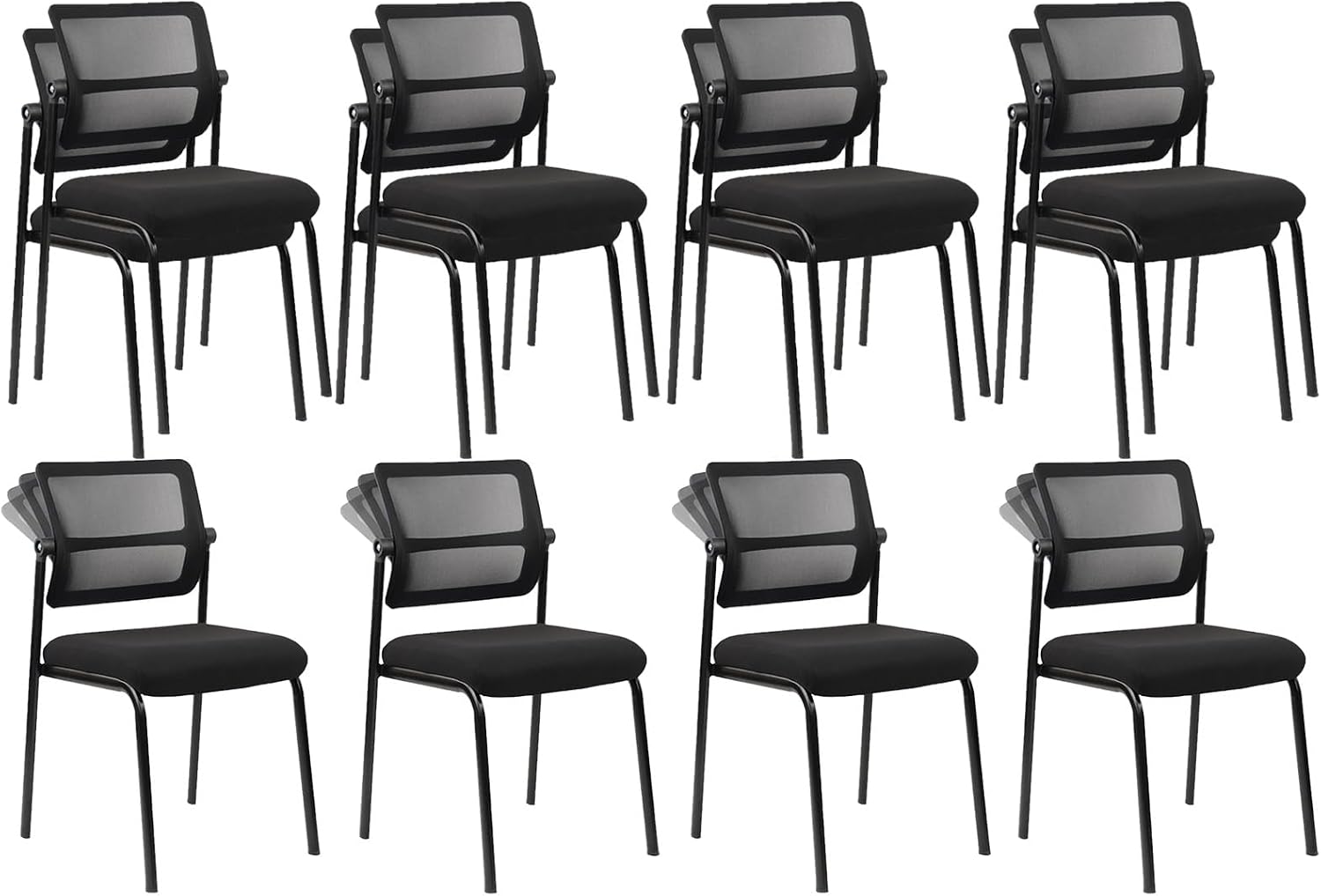 CLATINA Stackable Mesh Office Chair with Wheels Armless Guest Waiting Stacking Chair with Ergonomic Lumbar Support, for Conference, Lobby, School, Reception, Black 8Pack