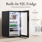 Mini Fridge Cabinet (Fridge Included), Fluted Coffee Bar Cabinet with Refrigerator, Pull Out Drawer & Storage Cabinets, 31.5" Liquor Wine Bar Cabinet for Home, Kitchen, Dining Room, Blac