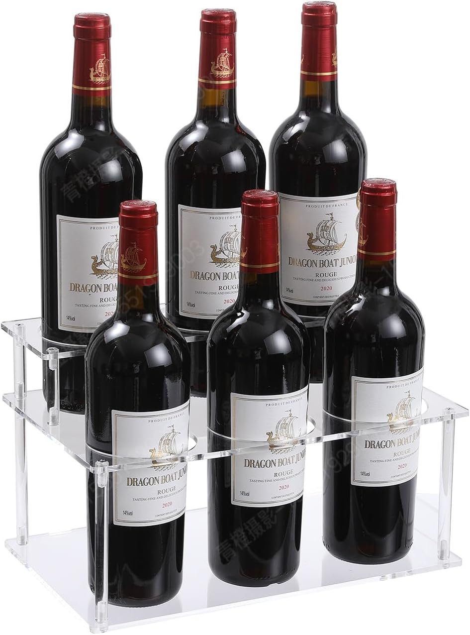 IEEK Coffee Syrup Rack Organizer 2-Tier 6 Syrup Bottles Holder Stand for Coffee Bar,Clear Acrylic Bottle Storage Shelf With Anti Slip Pad for Syrup/Wine/Kitchen Coffee Station,Countertop Wine Rack