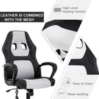 Office Chair Gaming Chair Desk Chair Ergonomic High Back Massage Computer Chair with Lumbar Support & Comfort Armrest PU Leather Rolling Task Racing PC Swivel Executive Chair for Men Women, White