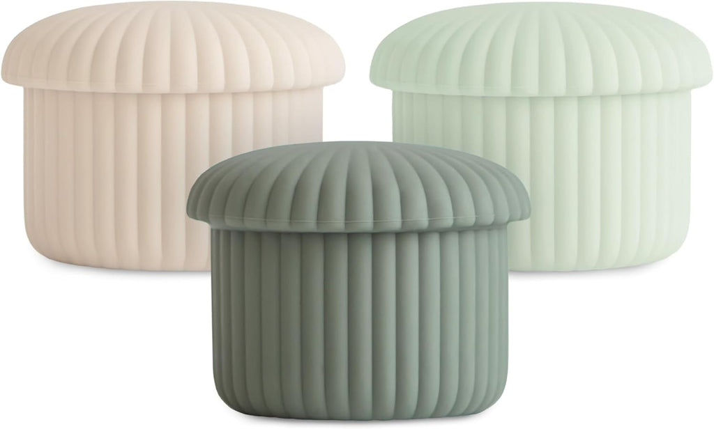 mushie Silicone Baby Food Containers (Green Combo) | 4 oz, 3 Pack Set | Reusable Storage Jars with Lids | Microwavable Dishwasher and Freezer Safe