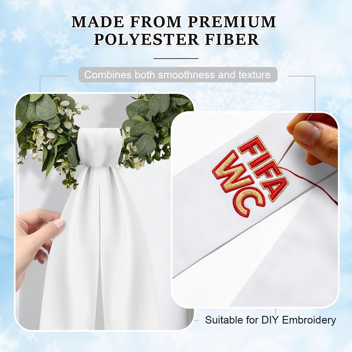 Wreath Sash for Front Door, 2Pcs White Sash for Wreath, Embroidery Blanks Sashes for Embroidery Monogram Home Party Wedding Christmas