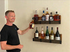 Liquor Bottle Display Shelf – Bar Shelf for Whiskey, Wine & Bourbon – Rustic Wall-Mounted Wooden Shelves, Countertop Rack, Stylish & Space-Saving Small Liquor Cabinet for Enthusiasts (Set of 2)