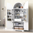 72" Tall Arched Kitchen Pantry Cabinet, Fluted Storage Cabinet with 8 Door Shelves, 3 Adjustable Shelves & Hidden Drawer for Kitchen Dining Bathroom (White)