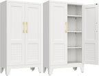 47''Storage Cabinet ,Pantry Cabinet with Doors and Shelves,Tall Kitchen Pantry Cabinet, White Metal KitchenStorage Cabinets, Freestanding Cupboard for Laundry Bathroom Living Room, Assemble Required