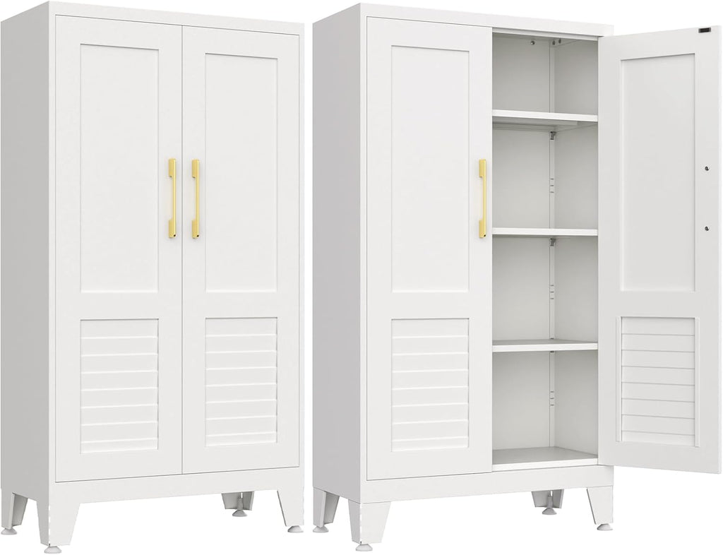 47''Storage Cabinet ,Pantry Cabinet with Doors and Shelves,Tall Kitchen Pantry Cabinet, White Metal KitchenStorage Cabinets, Freestanding Cupboard for Laundry Bathroom Living Room, Assemble Required