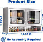 ZZV Kitchen Wall Cabinet, Stainless Steel Wall Mounted Cabinet with Adjustable Shelves, Industrial Wall Storage Cabinet for Garage, Warehouse, No Assembly Required, 11.82D x 39.37W x 27.56H in