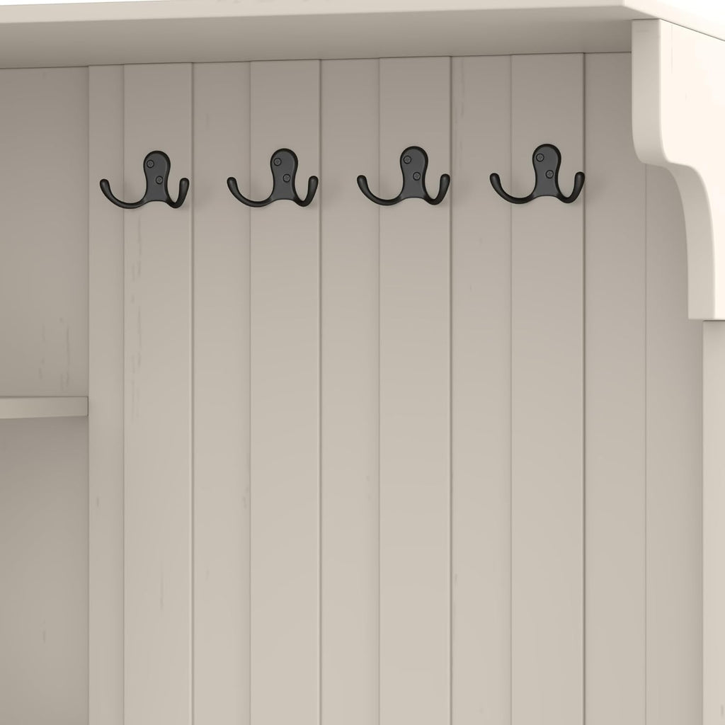 KEIKI Multifunction Entryway Storage Cabinet Set with Bench, Modular Hallway Organizer with Hooks, Open Shelves, Hidden Storage, Farmhouse Accent Cabinet for Living Room, Kitchen, Entryway, Beige