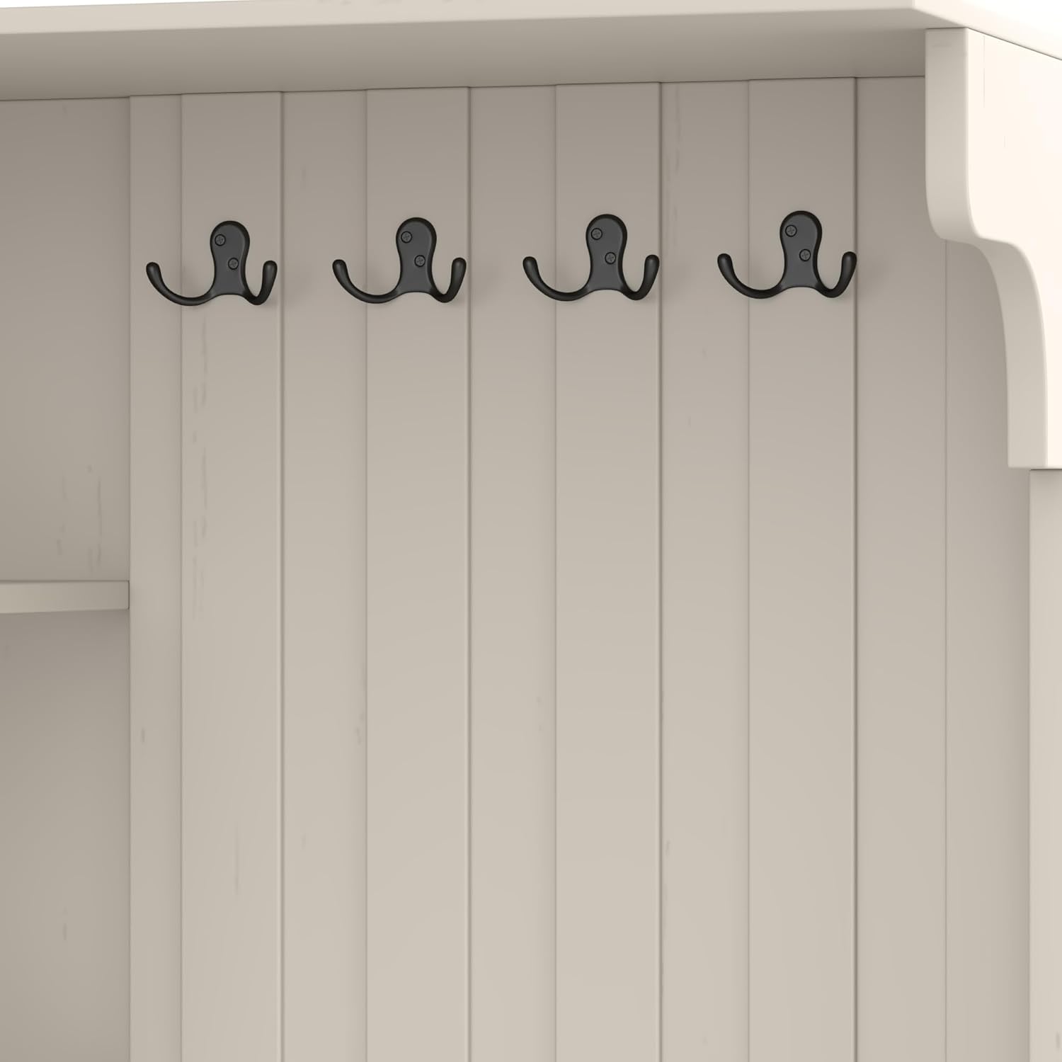 KEIKI Multifunction Entryway Storage Cabinet Set with Bench, Modular Hallway Organizer with Hooks, Open Shelves, Hidden Storage, Farmhouse Accent Cabinet for Living Room, Kitchen, Entryway, Beige