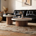 Mobile Side Table 2-Piece Round Coffee Table Set Wood Modern Living Room Tables Coordinated Pair