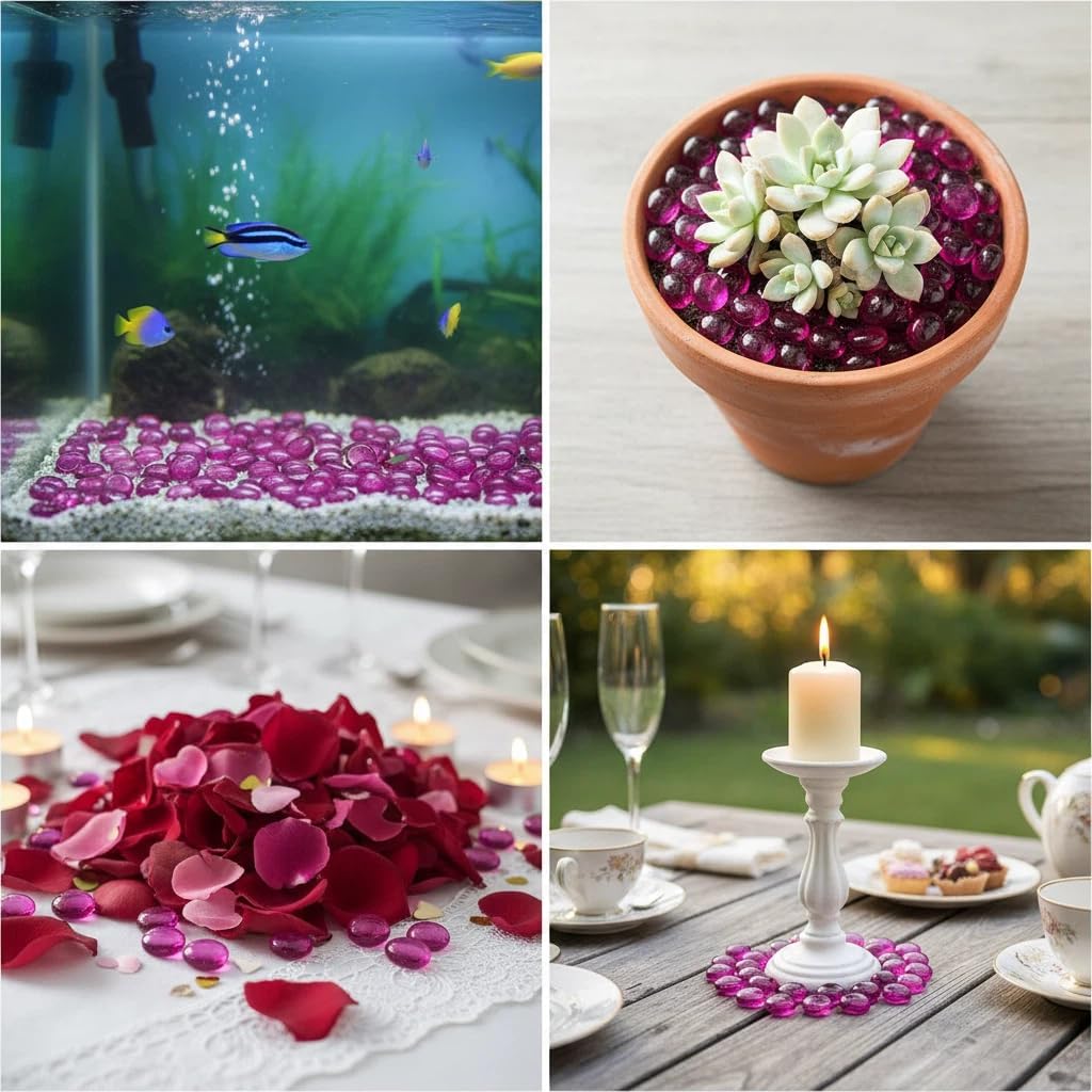 Fuchsia Glass Gems Flat Marbles Beads for Home Vase Fillers,Wedding Centerpieces,Party Table Scatters,Candle Holders,Floral Stones,15 OZ