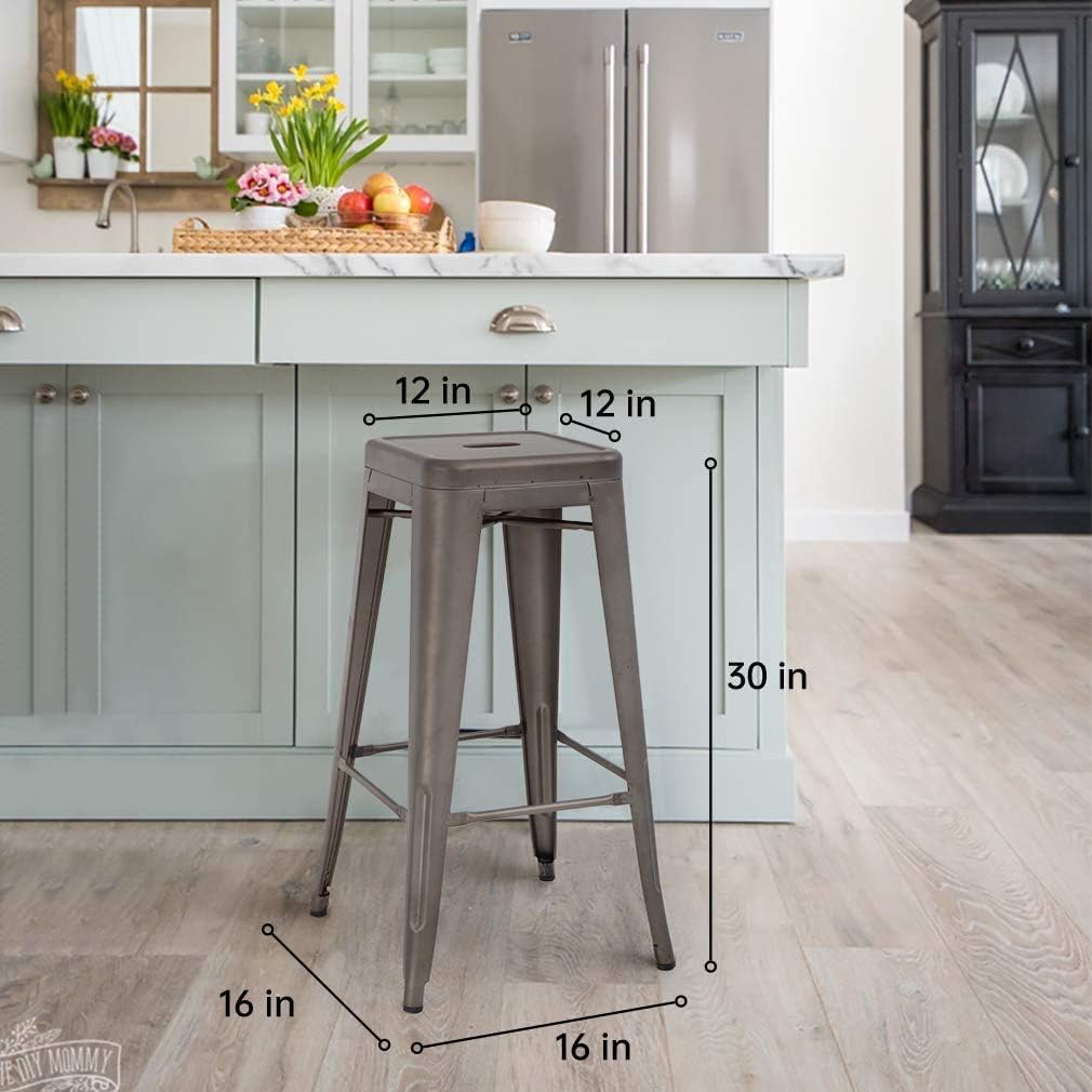 FDW Counter Height Bar Stools Set of 4 Bar Stools 30 Inches Metal Stool Patio Stool Stackable Barstools Kitchen Counter Stool Indoor/Outdoor Stool Metal Bar Stools Moden Dining Chairs, Bronze