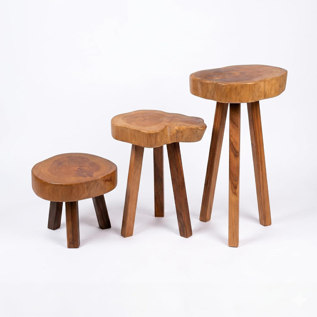 Live Edge Solid Wood Stool – Handcrafted Natural Wood Side Table – Rustic Plant Stand & Accent Stool – Thick Wood Slab End Table for Living Room & Bedroom