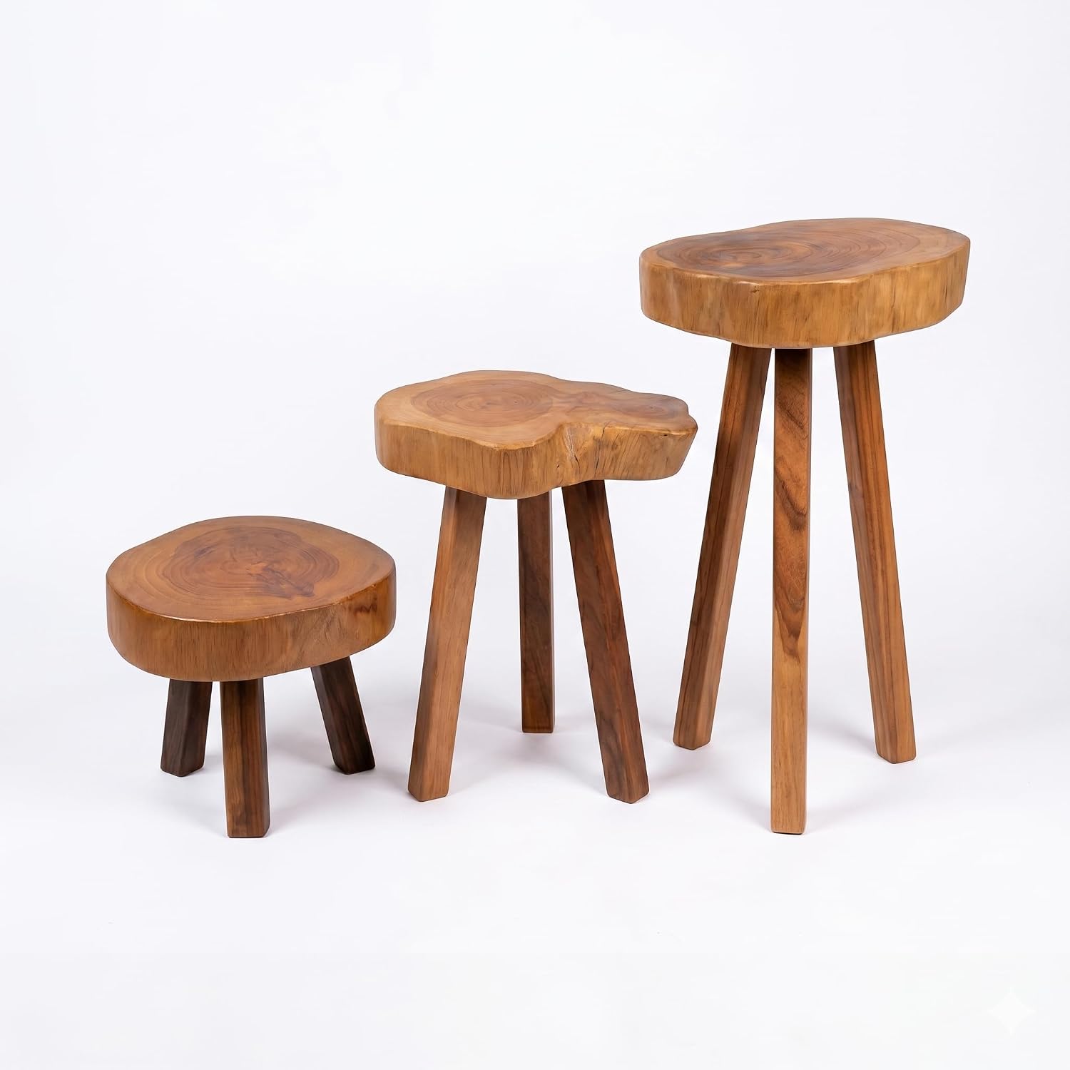 Live Edge Solid Wood Stool – Handcrafted Natural Wood Side Table – Rustic Plant Stand & Accent Stool – Thick Wood Slab End Table for Living Room & Bedroom
