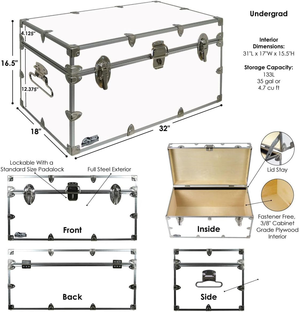 C&N Footlockers - Large Undergrad Storage Trunk w/Tray - Made in the USA - Only STEEL Footlocker on Amazon - Durable Chest with Lid Stay - 32 x 18 x 16.5 Inches (Kelly Green)