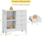 Bathroom Storage Cabinet with 4 Drawers,Metal Bathroom Floor Cabinet with Door and Shelves,Toilet Paper Storage Cabinet for Bathroom, 33" H x 31.5" W x 15.75" D,White
