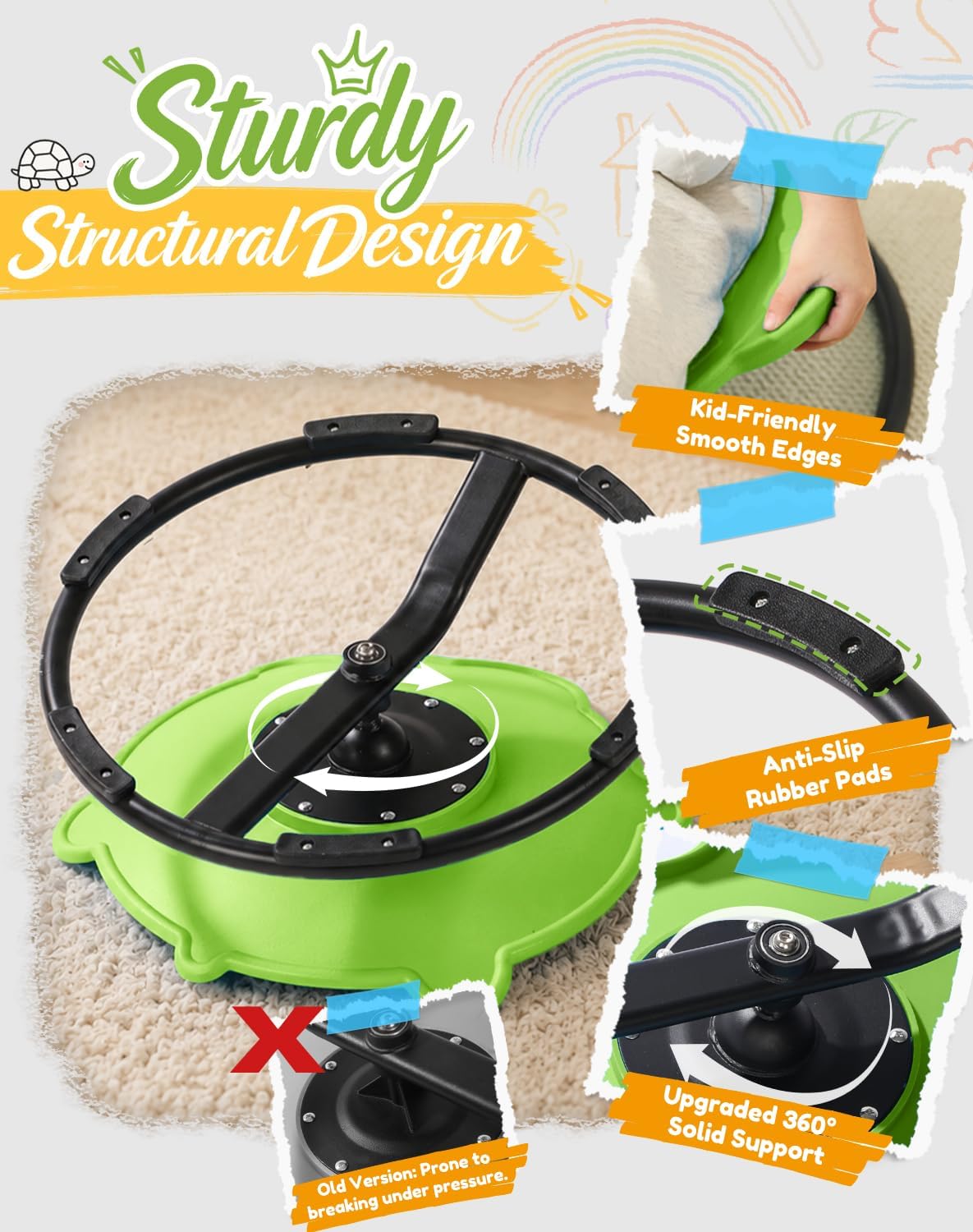 Turtle Spinning Chair for Autistic Kids – Sensory Spinning Toy, Spin Chair for Kids Autism, Sensory Swivel Seat for Balance, Coordination, Focus & ADHD Support, Autism Sensory Products (Green)