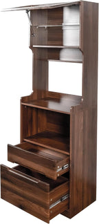 Farmhouse Kitchen Pantry Storage Cabinet with Microwave Stand - Freestanding Buffet Hutch Sideboard with 2 Drawers, Open Coffee Bar Shelf & Cable Hole, Wood Buffet Server for Dining Room & Kitchen