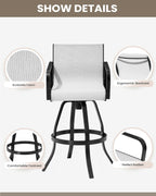 Pellebant 30" Outdoor Bar Stools 6 Pcs, Swivel Bar Height Chairs with Sunbrella Fabric & Aluminum Frame, Rust-Proof Patio Barstools for Outside, Augustine Oyster