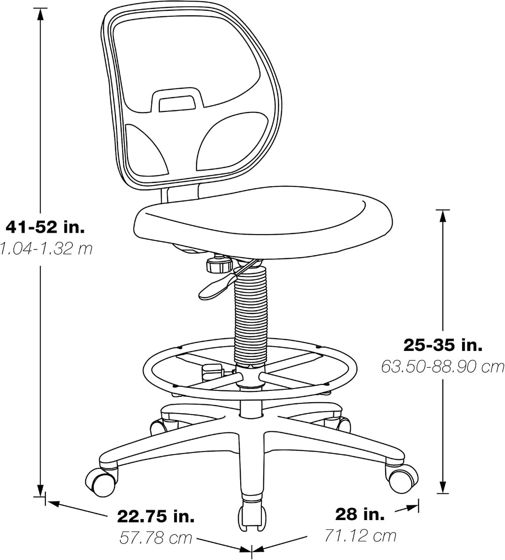 Office Star DC Series Deluxe Breathable Mesh Back Ergonomic Drafting Chair with Lumbar Support and Adjustable Footring, Black Fabric