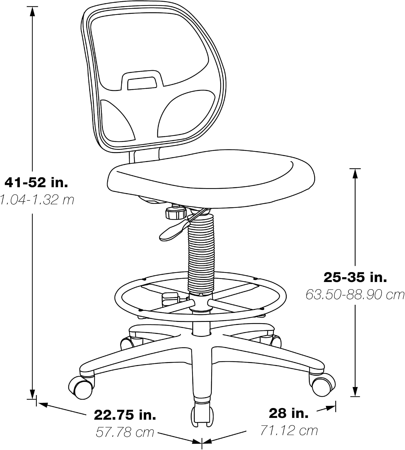 Office Star DC Series Deluxe Breathable Mesh Back Ergonomic Drafting Chair with Lumbar Support and Adjustable Footring, Black Fabric