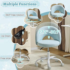 VINGLI Small Vanity Chair with Wheels for Girls.Cute Modern Adjustable Height Armless Office Desk Chair.360°Swivel Comfy Rolling Chair for Study, Make up Room,Small Space,Linen Light Blue