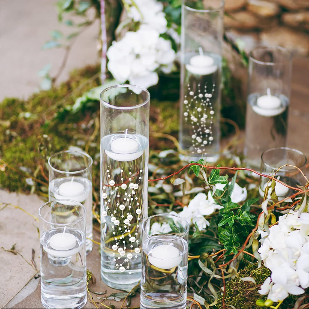 White Vase Filler for Floating Candles, 94ft Cuttable Faux Pearl Beads Strings Filler Cylinder Vases Centerpiece Table Decorations for Floating Effects, Wedding, Dining, Party, Celebration