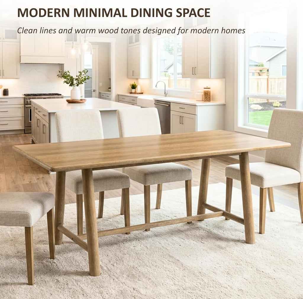 CIMOTA 69" Dining Table for 4-6, Wood Kitchen Table with Solid Wood Legs, Modern Farmhouse Dining Furniture for Dining Room, Living Room & Home Office, Natural Finish