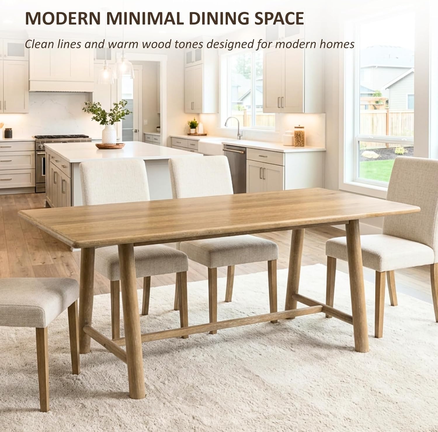CIMOTA 69" Dining Table for 4-6, Wood Kitchen Table with Solid Wood Legs, Modern Farmhouse Dining Furniture for Dining Room, Living Room & Home Office, Natural Finish
