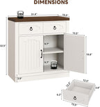 LIKIMIO Buffet Cabinet with 2 Drawers, 32" Sideboard Buffet Storage Cabinet with Doors and Shelves, Farmhouse Coffee Bar Station Kitchen Cabinet for Dining Room, Living Room, Entryway, White