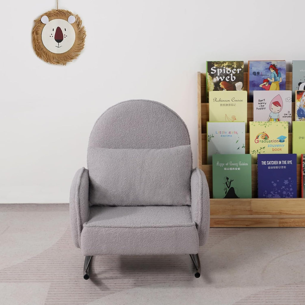 Baby Rocking Chair,Toddler Chair,Kids Chair,Kids Sofa, Shaky Metal Foot and Sherpa Fabric,Toddler Rocking Armchair for Boys and Girls Rest (Grey)